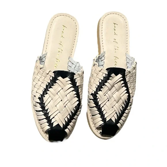 NEW Band of the free COMET BONE AND BLACK WOVEN LEATHER MULE Huaraches Sz 7 - Picture 2 of 10
